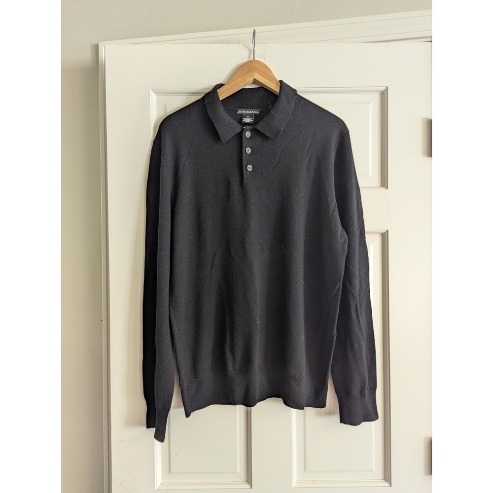 Sofia Cashmere 100% Merino Wool Sweater Mens Size L 1/4 Button Black Luxury